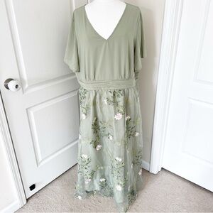 BloomChic Floral Print Midi/Maxi Dress US 22-24 Green Pockets Fairy Whimsical